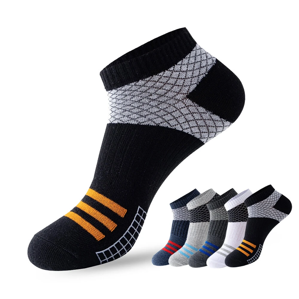 (image for) 5 Pairs Low Cut Men Socks Breathable Sports Socks Cotton Blend Mens Ankle Socks Anti Odor & Sweat Absorption Short Socks, For Spring Summer Autumn